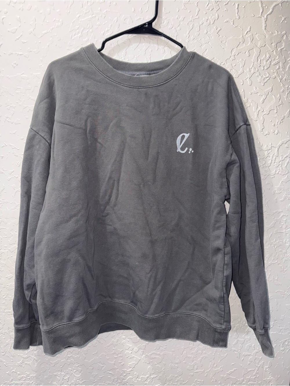 Charcoal Gray Minimalist Script Cursive Initial Logo Crewneck Sweatshirt